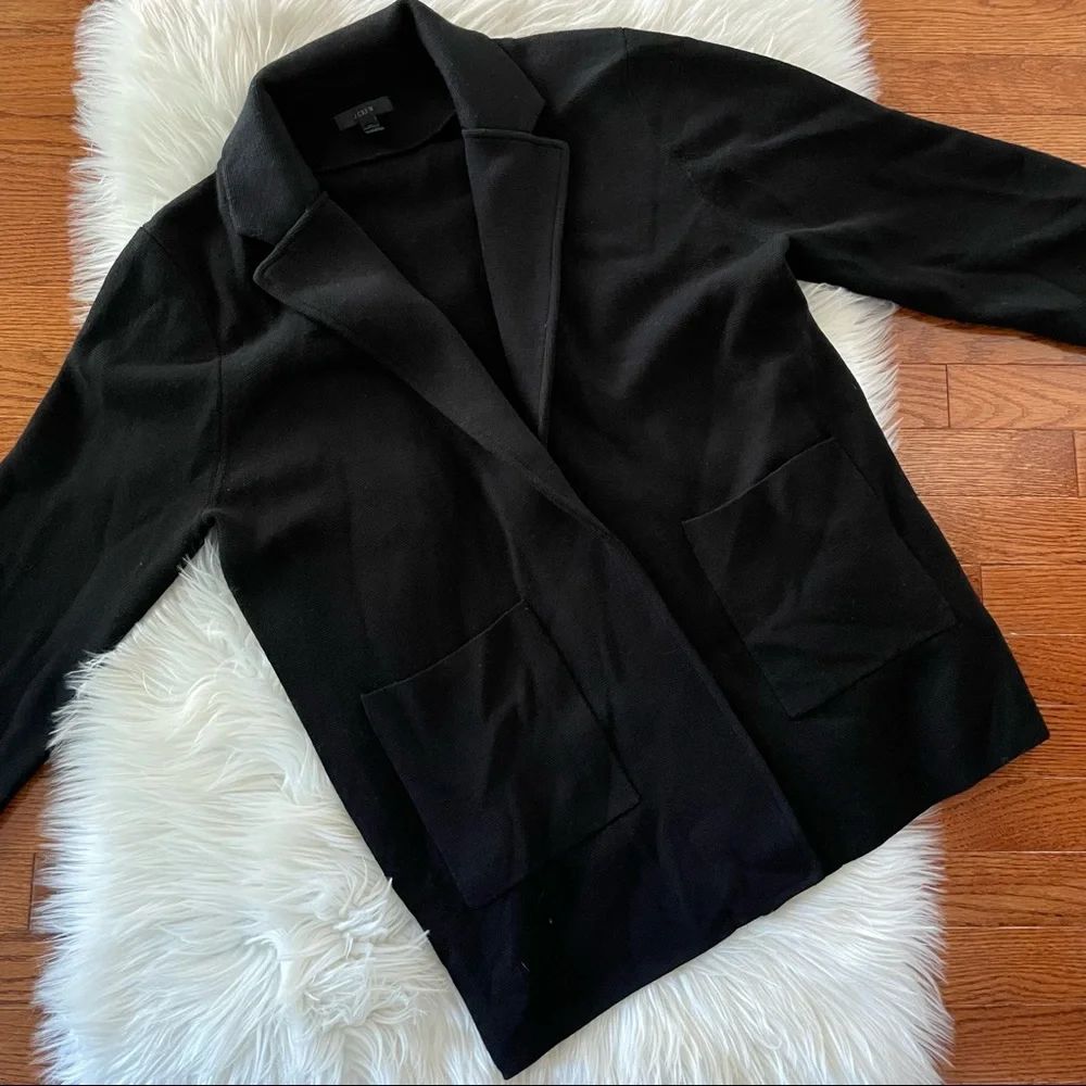 J. Crew Open Front Sweater Blazer Black Merino Wool Size X Large Pockets - Picture 3 of 5